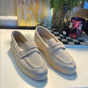 Genuine Suede Cream Slip-On Loafers with cushioned soul